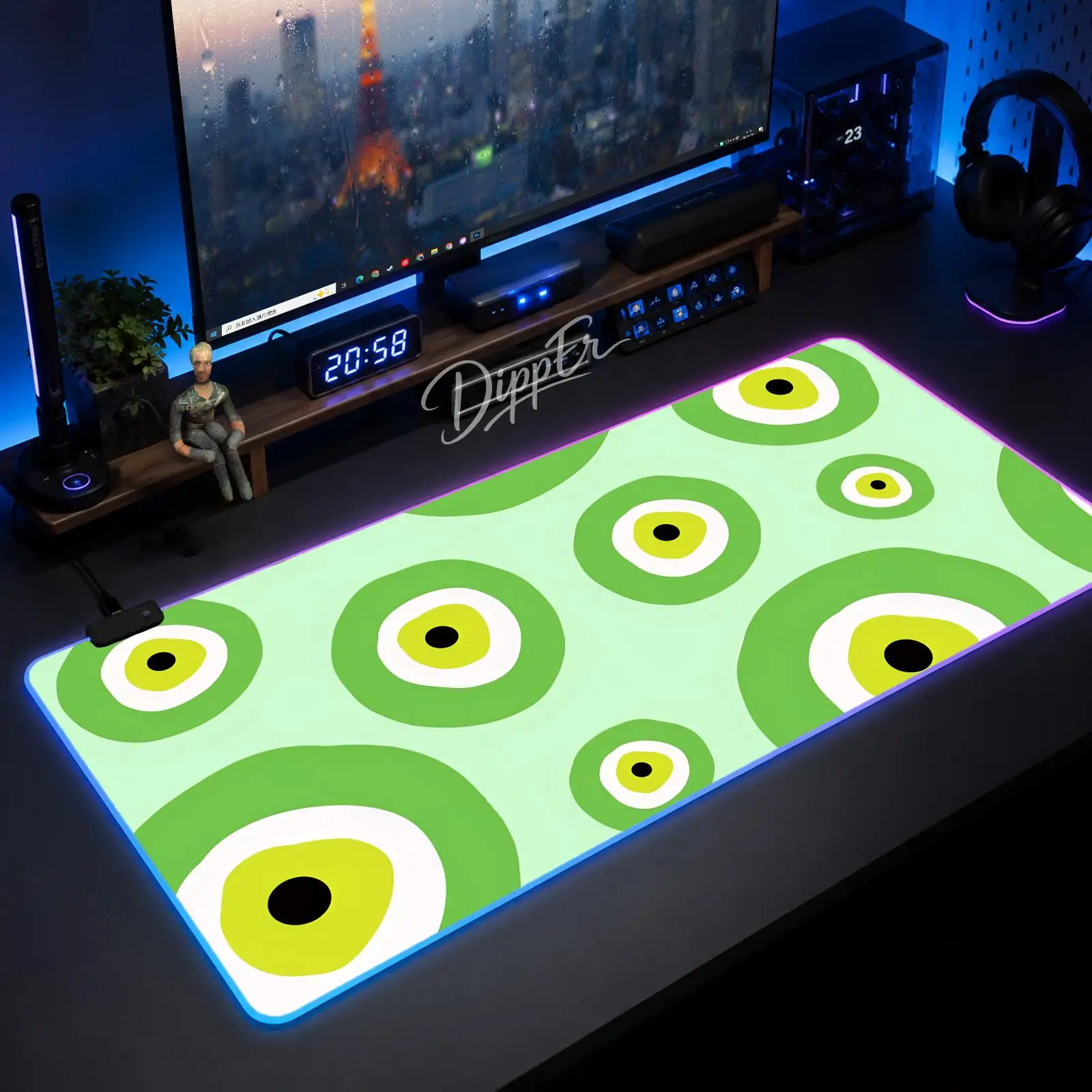 A-Evil Eye Illustrations Mouse Pad Large Size LED Glowing Table Pad XXL Gaming Non-slip Rubber Mat With Backlight