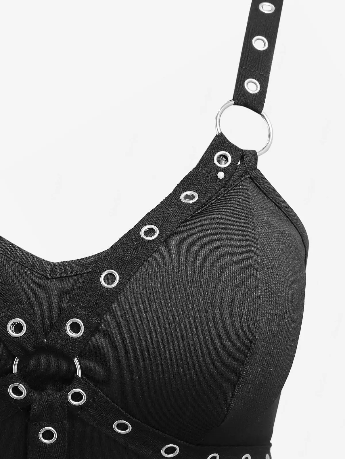 2026 New Gothic Straps Grommets O-Ring A Line Dress Vestidos Women Summer Sleeveless Black Dresses