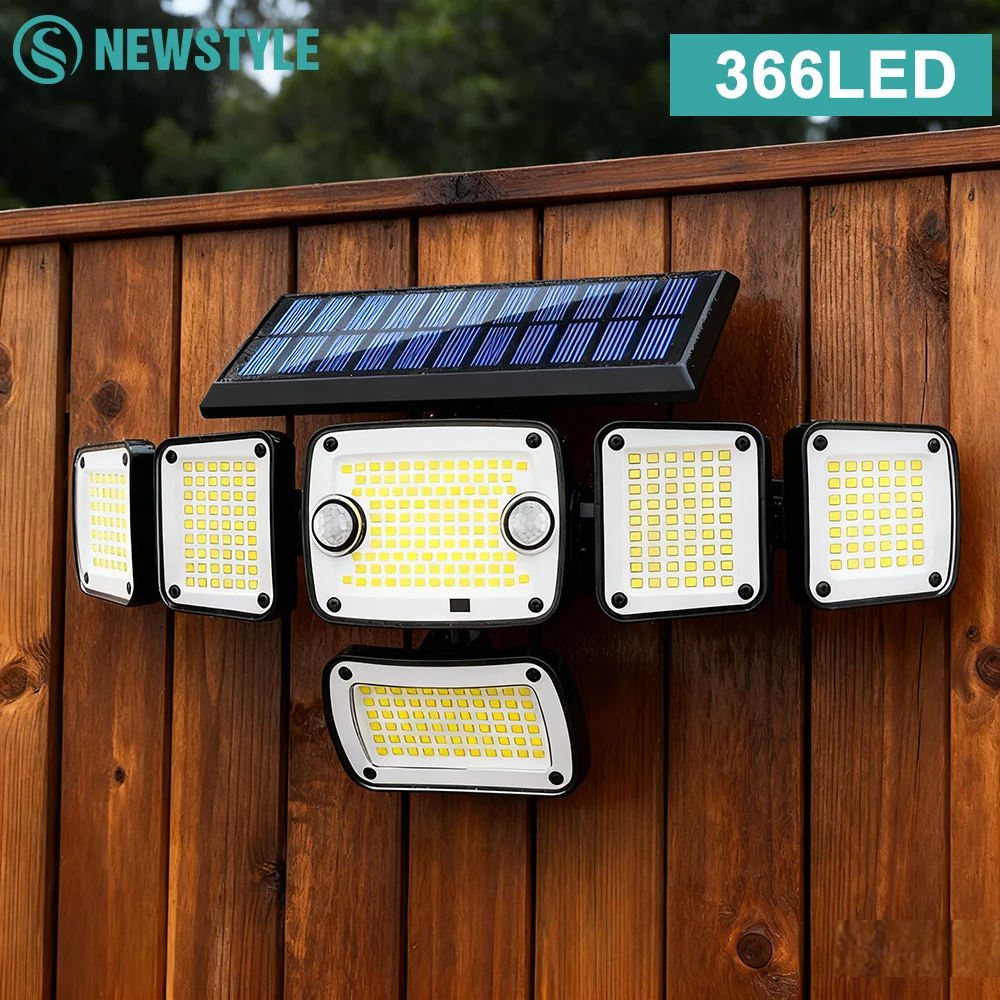 

366LED Solar Security Lights Outdoor Motion Sensor Super Bright Solar Lights Waterproof Solar Wall Light 3 Modes Patio Porch