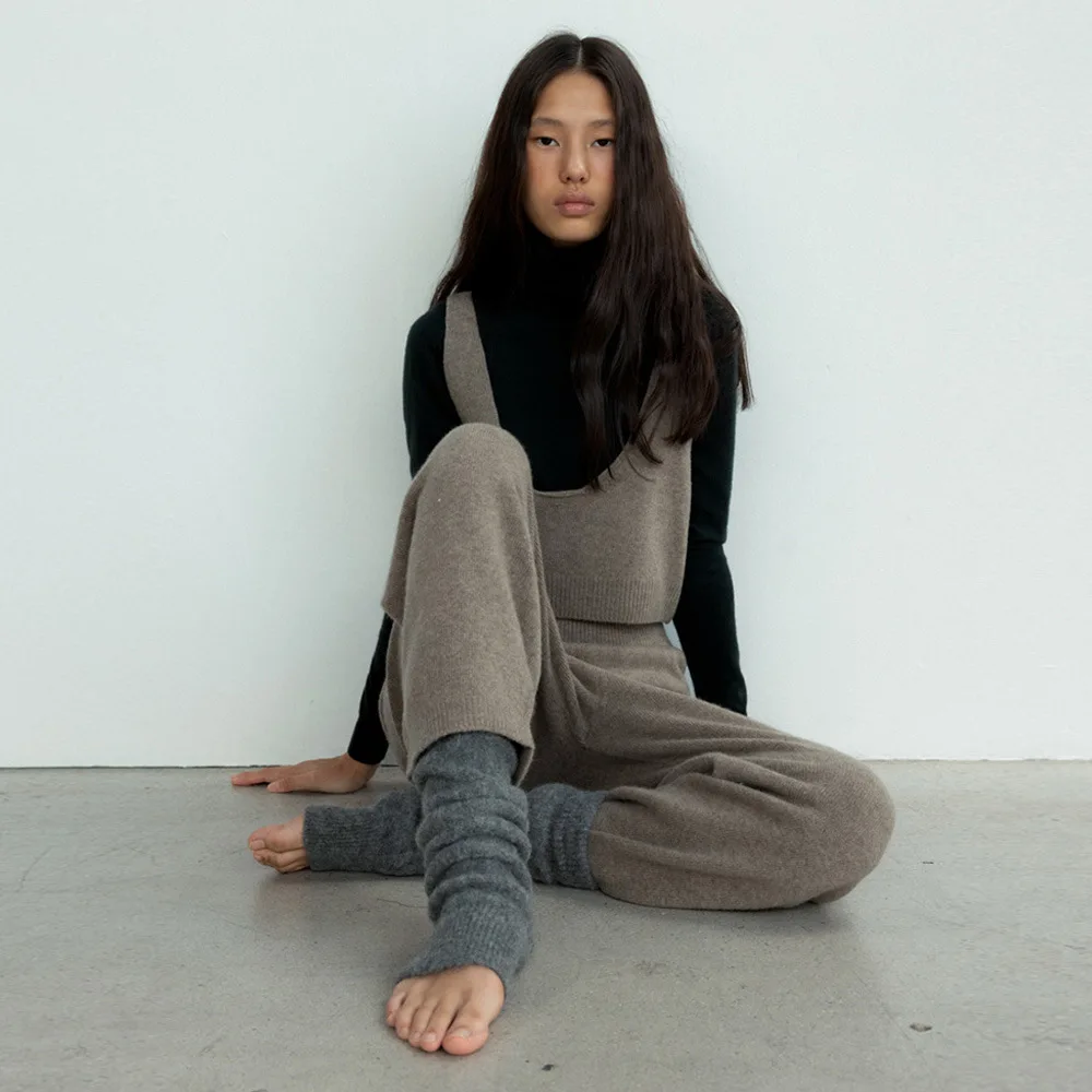 Scaldamuscoli con staffa lavorata a maglia in misto lana per donna Calzini invernali caldi sfocati stile coreano Y2K