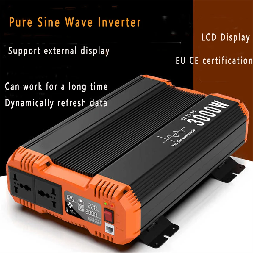 Pure Sine Wave Inverter DC 12V 24V To AC 220V High-power 3000W Inverter LCD Display Auto Accessories For Camping And RV