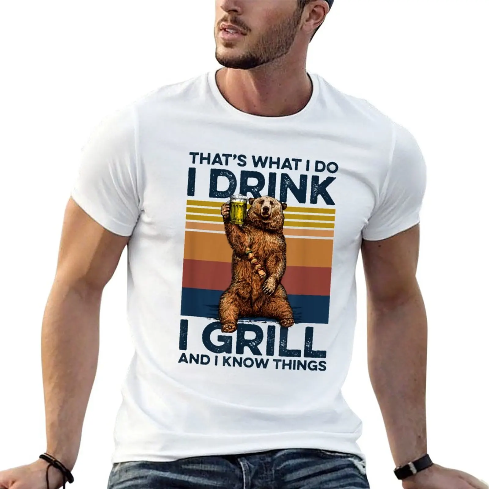 That's What I Do I Drink And I Grill Know Things T-Shirt Casual Street Style Short Sleeve Tee