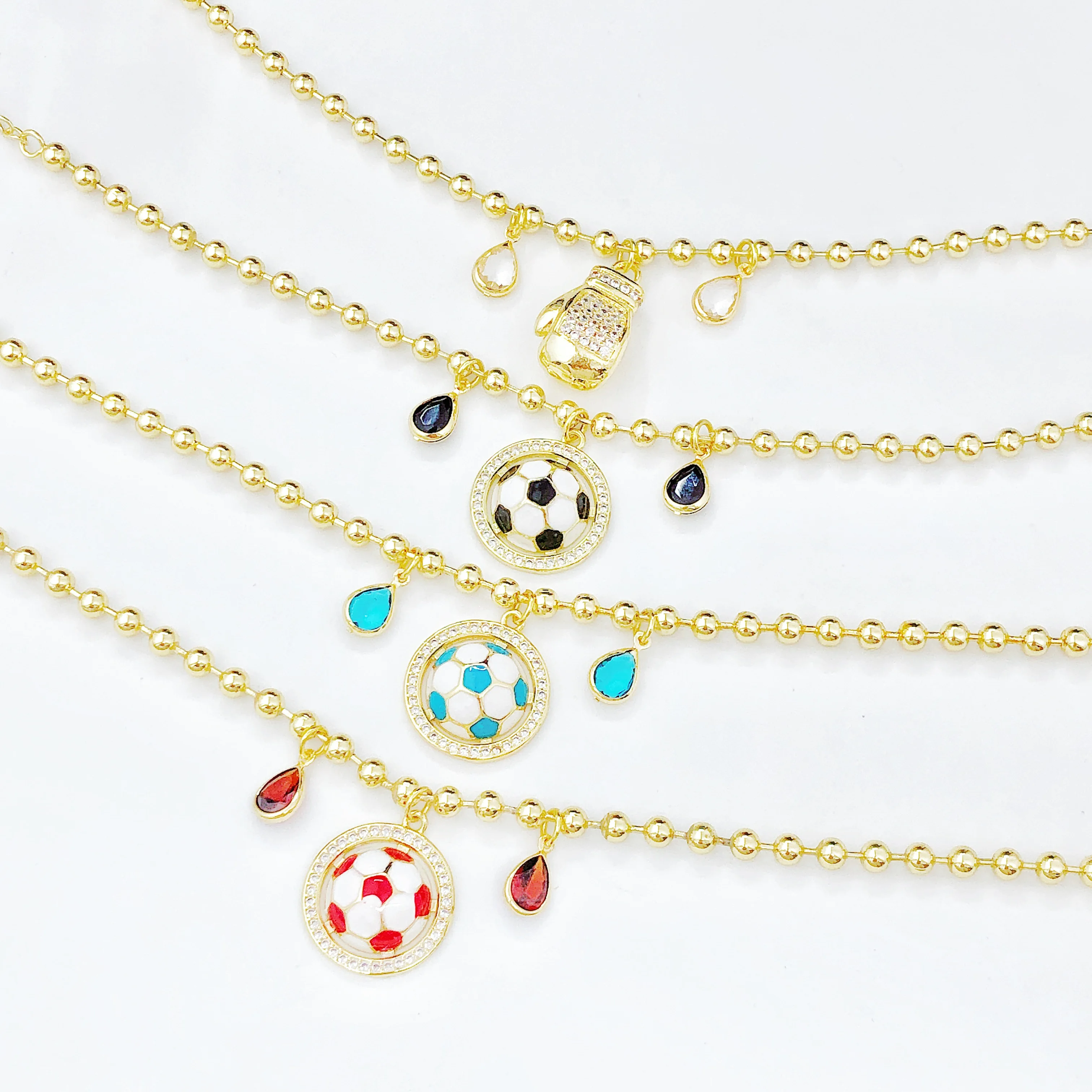 جديد وصول النحاس المينا الفن كرة القدم قلادة النحاس سلسلة من الخرز قابل للتعديل سوار للرجال النساء حفلة رياضية الزركون مجوهرات #1