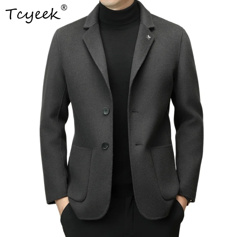 

Tcyeek 100% Wool Autumn Winter Suit Collar Goose Down Inner Lining Men's Wool Coat Пальто Женское Длинное Casacos Masculinos