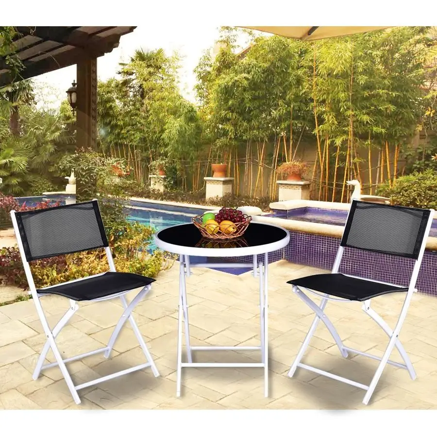 Bistro Table Set, 3 Piece Patio Bistro Set, Outdoor Folding Table and Chairs, Foldable Patio Dining Set, Porch Furniture Set Gar