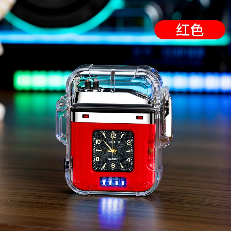 

Hot New Quartz Clock Transparent IP56 Waterproof Double Arc Type-C Lighter Outdoor Windproof With COB Lighting LED Power Display