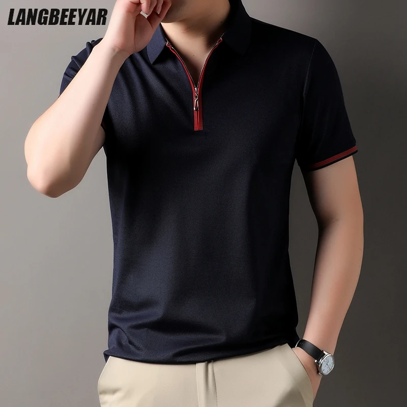 

Высший класс, брендовая роскошная дизайнерская летняя рубашка на молнии, новая рубашка поло, мужские повседневные топы с рукавами, однотонная модная мужская одежда 2025