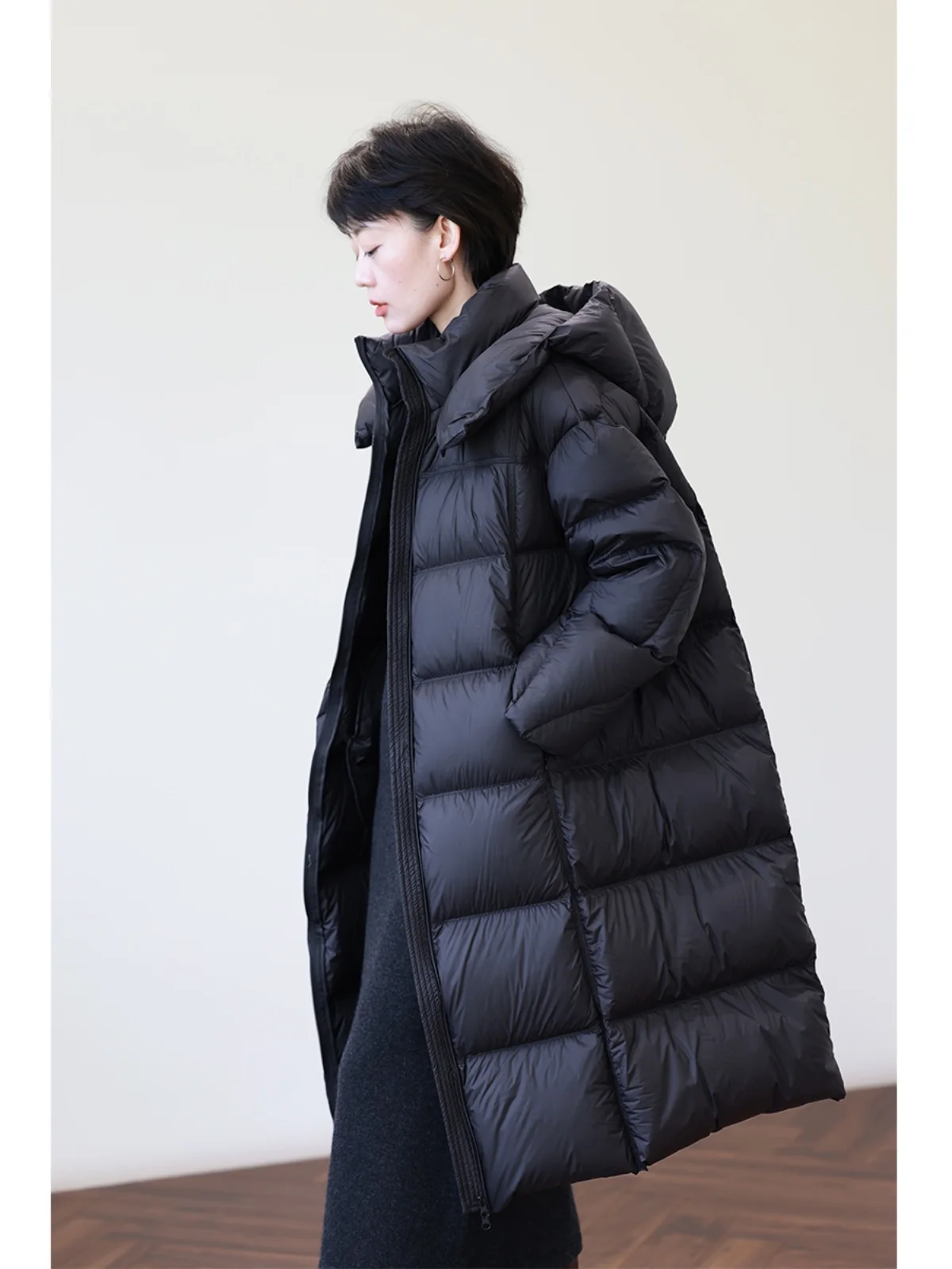 

Puffy Thiened 95 White Du down Bla Hooded Mid-Length Bread down Jaet Women Winter New Cotton Outerwear Coat