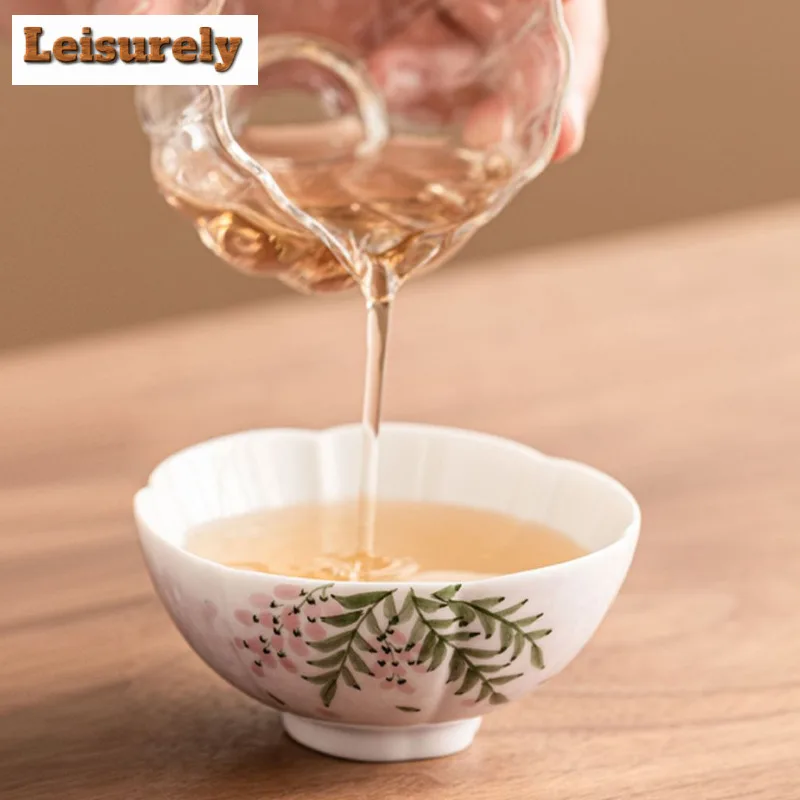 2pc/set Hand Drawn Wisteria Flower Tea Cup Ladies' Personal Master Cup Small Tasting Tea Bowl Puer Chazhan Kung Fu Teaware 65ml