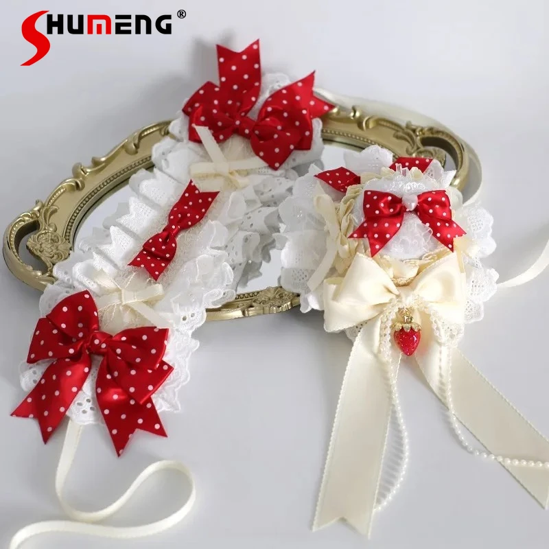 

Japanese Original Lolita Strawberry Polka Dot Headband Sweet Y2k Hair Accessory Cake Topper New Headwear Apparel Accessories