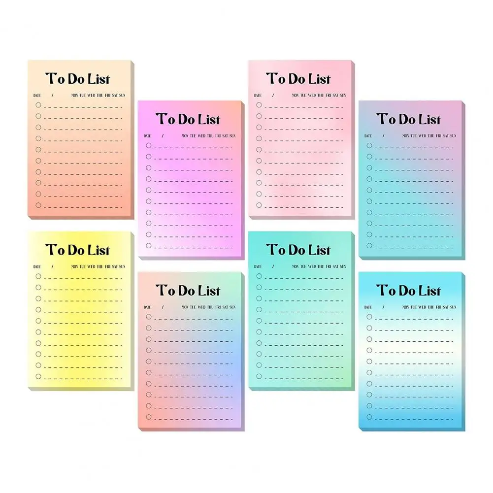 Task Management Tool Bright Colors Sticky Notepad Set 8pcs Fridge Time Schedule To-do List Shopping Grocery List Small Planning
