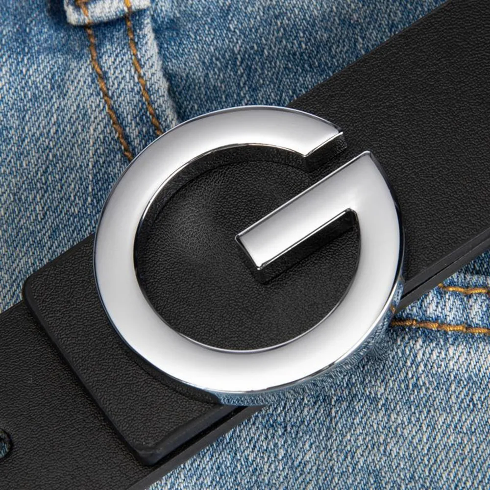 Luxusmarke Unisex Gürtel 3,8 cm glatte Schnalle hochwertiges Lederarmband für Männer und Frauen modisches Taillenzubehör – Detail 2