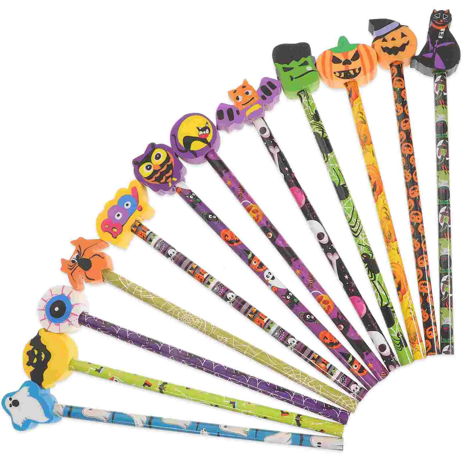 

12 Pcs Adorable Kids Pencils Halloween Erasers for Drawing School Writing Students