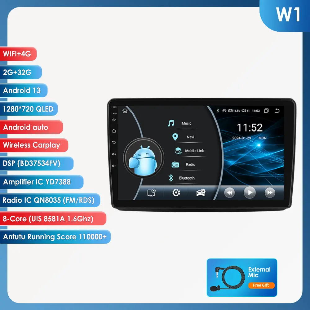 OSSURET Android 14 autoradio voor Fiat Panda 169 2003 - 2012 Intelligent systeem Carplay auto multimediaspeler GPS 4G 6115