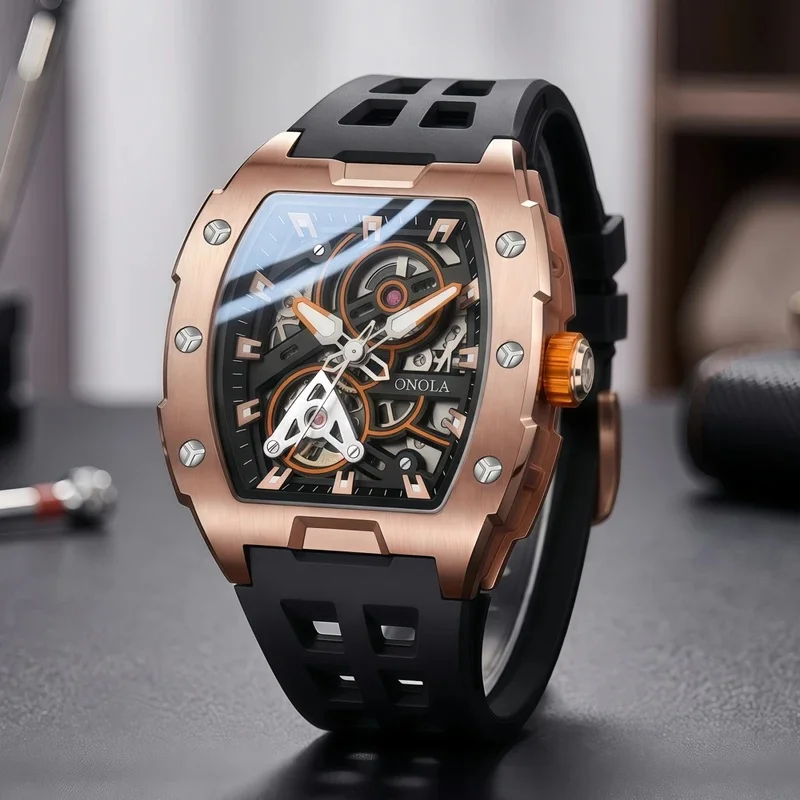 Men New Luxury Automatic Mechanical Wristwatch Hollow Skeleton Dial Self-winding Waterproof Daily Watch