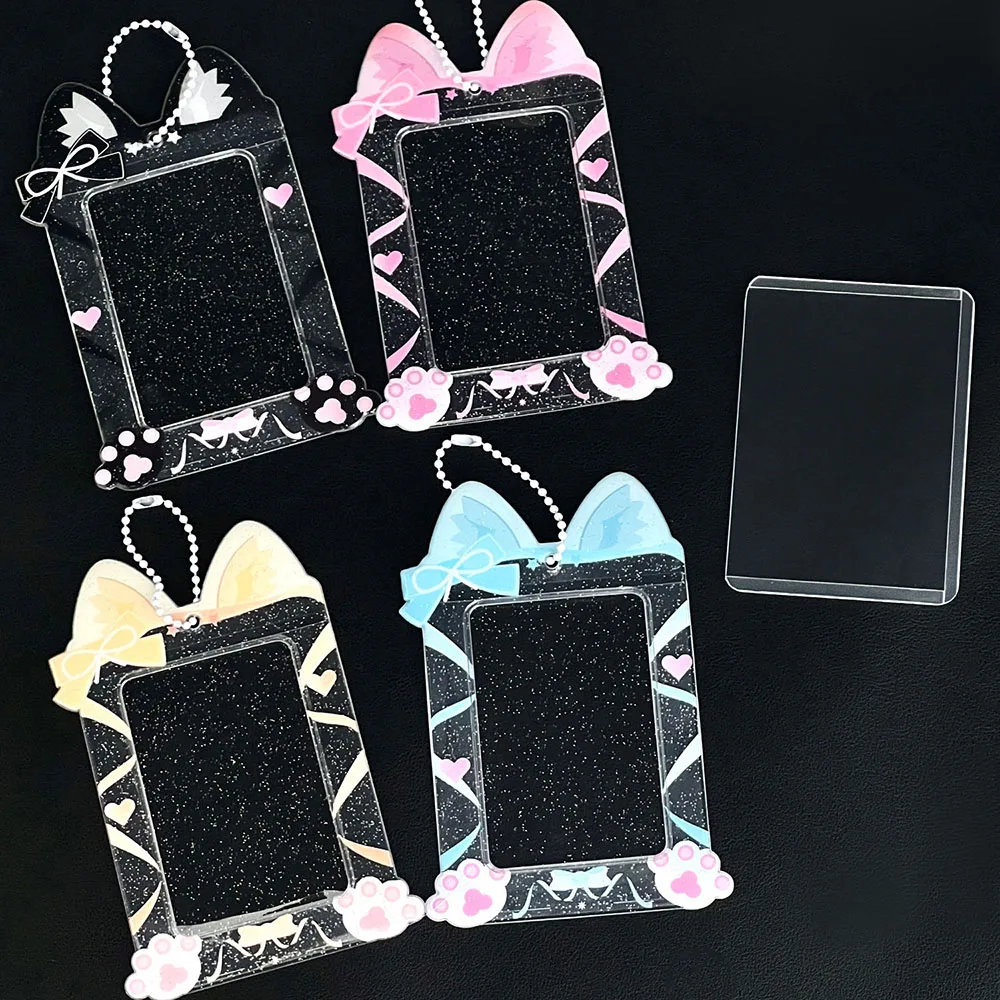 Tarjetero con patrón de cinta de gato de PVC de 3 pulgadas, Protector para sesión fotográfica, organizador de tarjetas de dibujos animados, bolsa colgante, lindas mangas para fotos