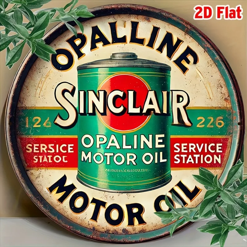 2d plano, 1pc vintage sinclair opalina motor óleo estanho sinal-arte de parede de alumínio redonda, decoração retro impressa 2d, metal multiuso p