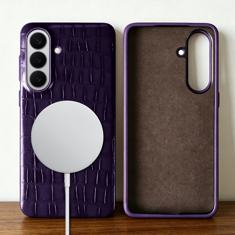 For Magsafe Leather Case For Samsung Galaxy S26 Plus S24 FE S23 Ultra S25 Edge S21 S22 Note 20 Magnetic Phone Case Back Cover