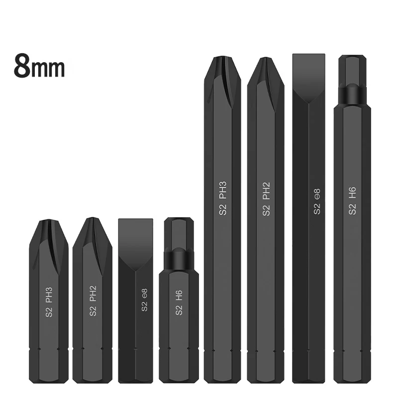 10pcs 36mm/80mmMagnetic 5/16' 8mm Hex Multi-purpose Heavy Duty Impact Hexagon Slotted Phillips Screwdriver Bit H4-H6 SL8 PH1-PH3