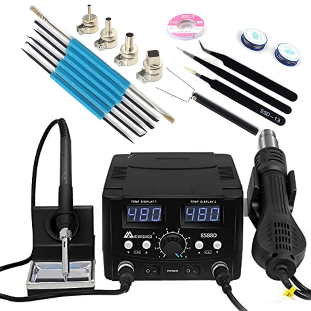 mypovos profession Double Digital Display Electric Soldering Irons Soldering Station+Hot Air Gun Better SMD Rework Station