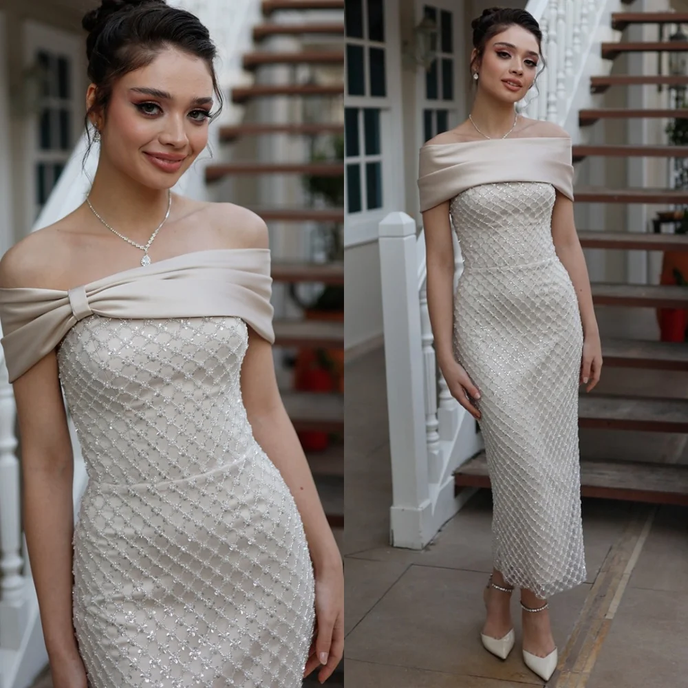 

Customized Sparkly Satin Evening Dresses Temperament Off the Shoulder Homecoming Dresses High Quality Special Occasion Gowns