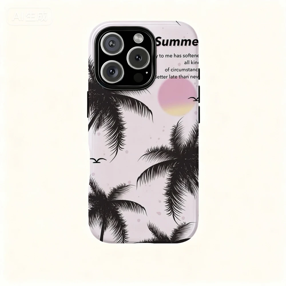 Coque de téléphone Summer Coconut & Poem pour iPhone 16 Pro Max 15 14 12 mini 7 Plus XR, coque brillante robuste 2-en-1