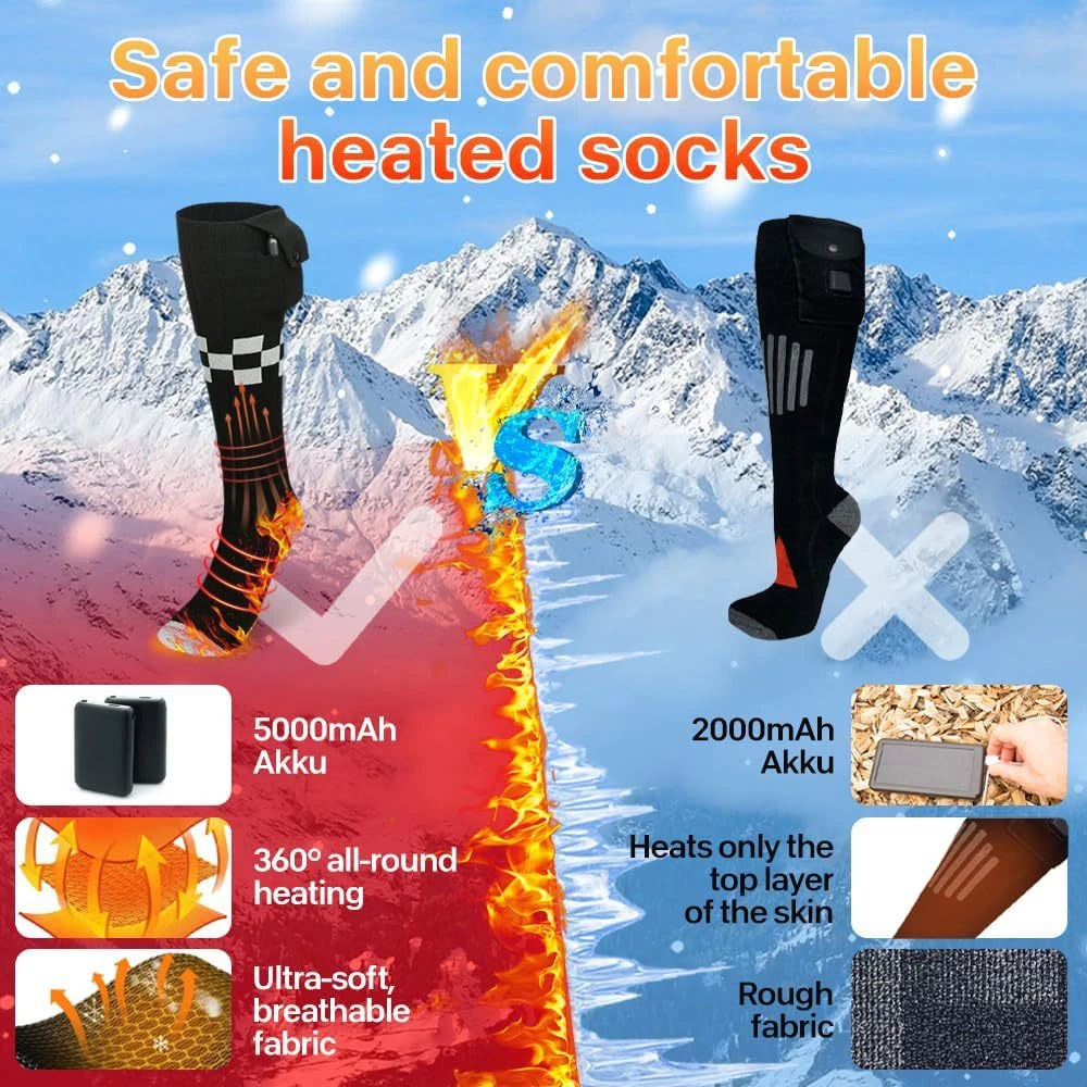 New APP Control Heated Socks 5000mah Battery Electric Heated Skiing Socks Winter Thermal Heated Foot Warmer Sport Socks
