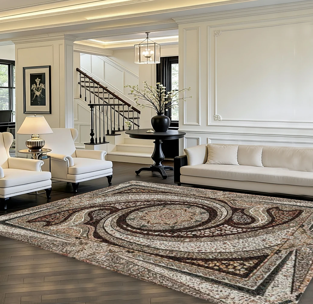 Vintage Mosaic Spiral Art Decor Area Rug, Non-Slip Floor Carpet for Living Room Bedroom Home Decor