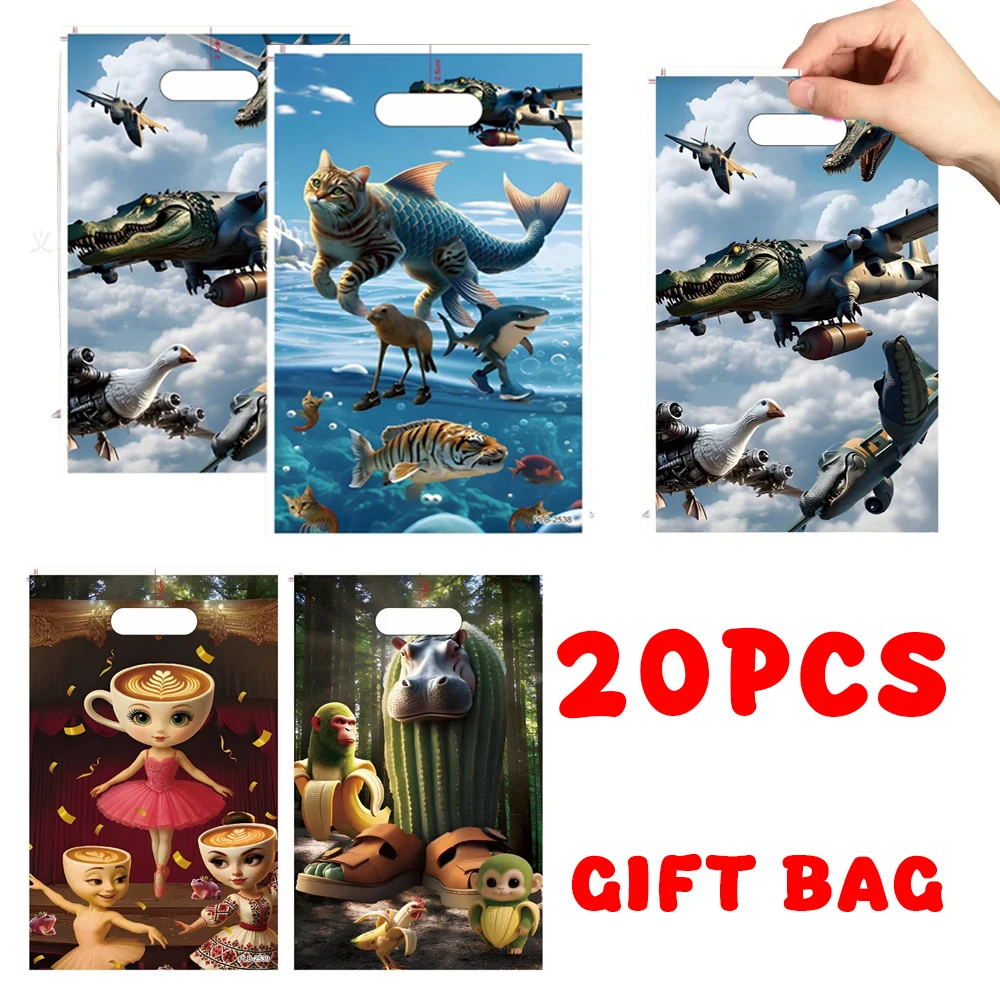 

Italian Brainrot Themed Gift Bags Birthday Decoration Handle Candy Bag Gift Box Packaging Bag Baby Shower Gifts Party Supplies