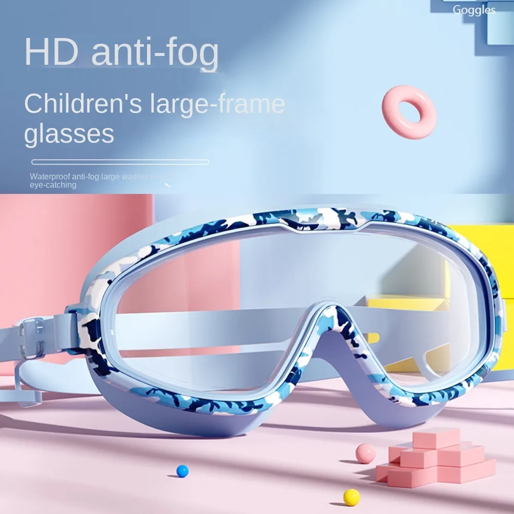 

Large Frame Kids Swim Goggles Anti Fog PC Glass Swimming Goggles Vibrant Colors with Ear Plug Diving Goggles Set Boys and Girls