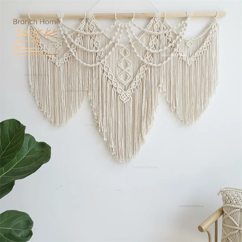 Large Macrame Wall Hanging Tapestry  with  Wooden  Hand-Woven Bohemia Tassel Curtain Tapestry  Wedding Backgrou Boho Decor
