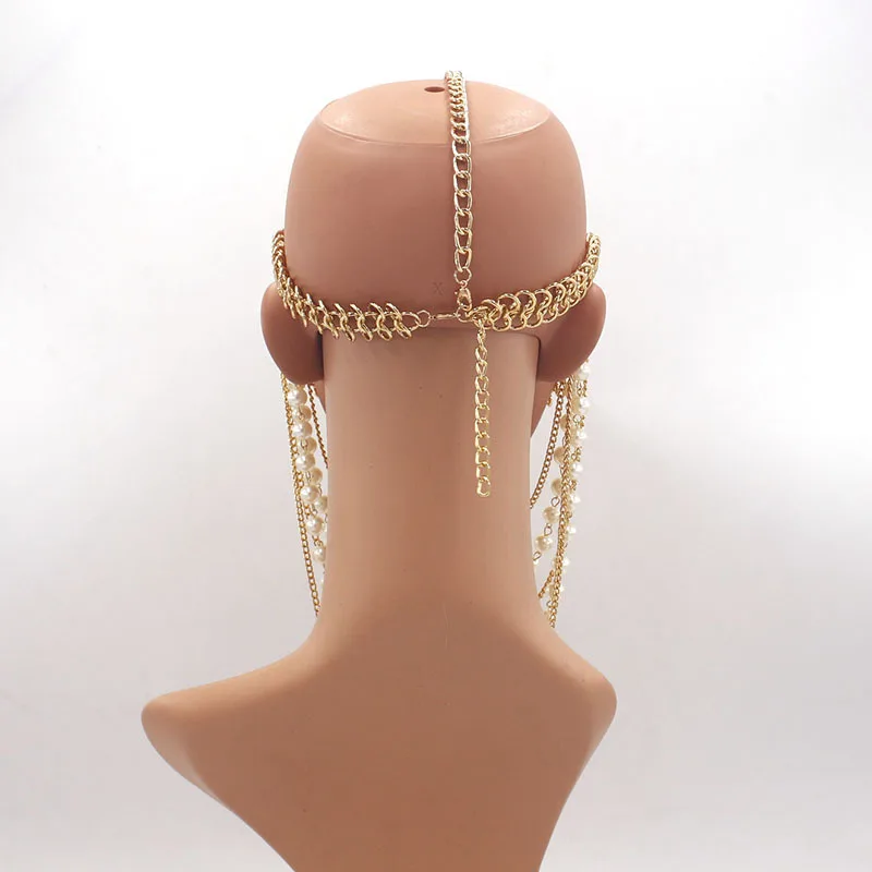 Ornament European and American Exaggerated Chain Women's Water Drop Pearl Handmade Tassel Headdress