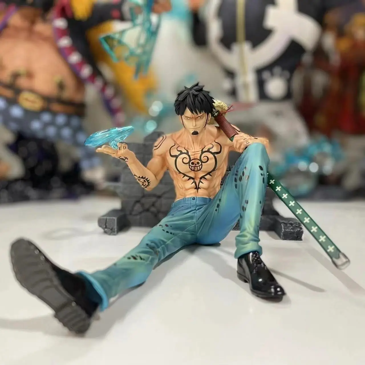 12cm One Piece Trafalgar D. Water Law Figures Bt Sitting Posture Trafalgar Law Action Figures Pvc Anime Collection Model Gifts