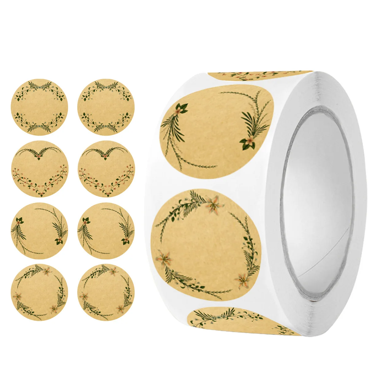 Etiquetas grabables de flores de papel Kraft, 100-500 Uds., para paquete de tarjetas de regalo, envoltura de fiesta, hornear, pegatinas de papelería para pequeñas empresas