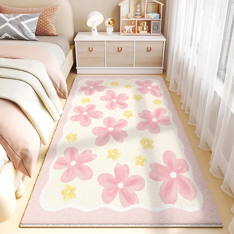 Cream Style Bedroom Decor Bedside Carpet Flower Pattern Carpets for Living Room Thick Plush Study Floor Mat Home Fluffy Soft Rug