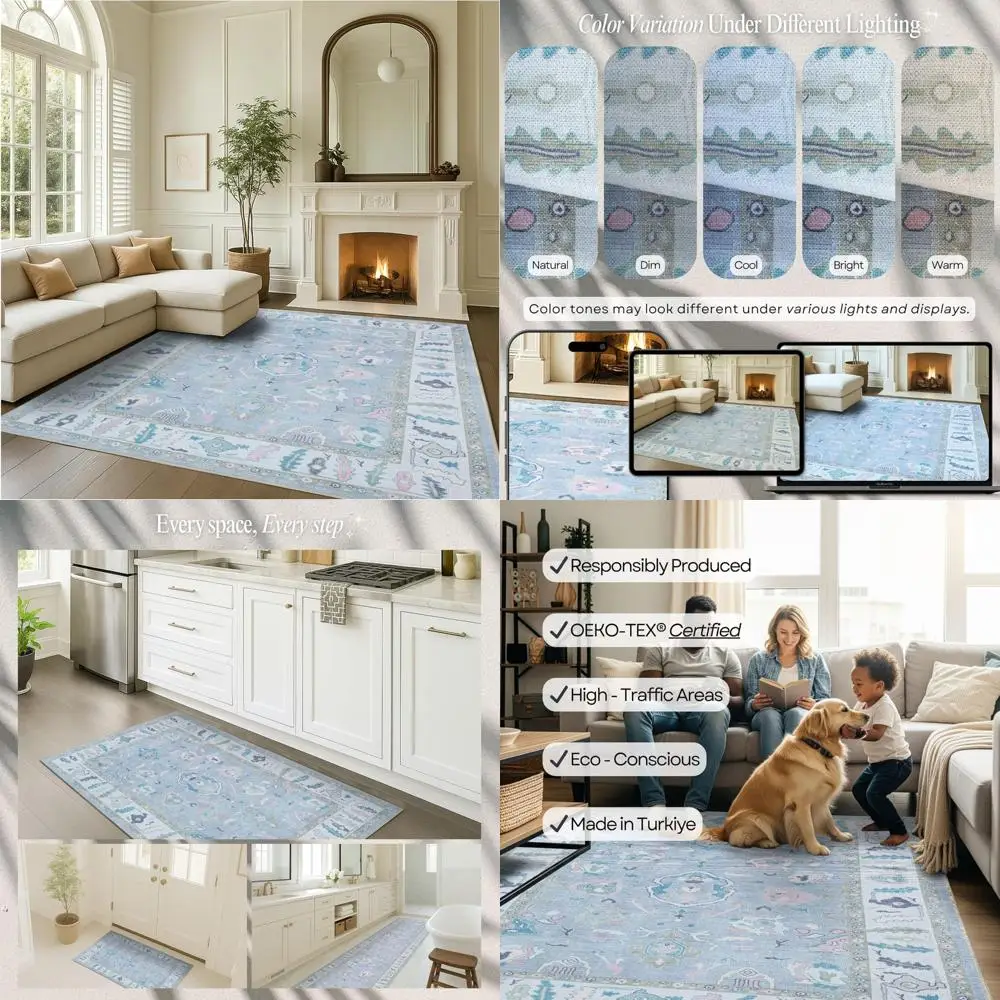 

Lavender Modern Oushak Rug 8x10, Vintage Turkish Inspired Colorful Oriental Washable Large Area Rugs, Luxurious Lavender