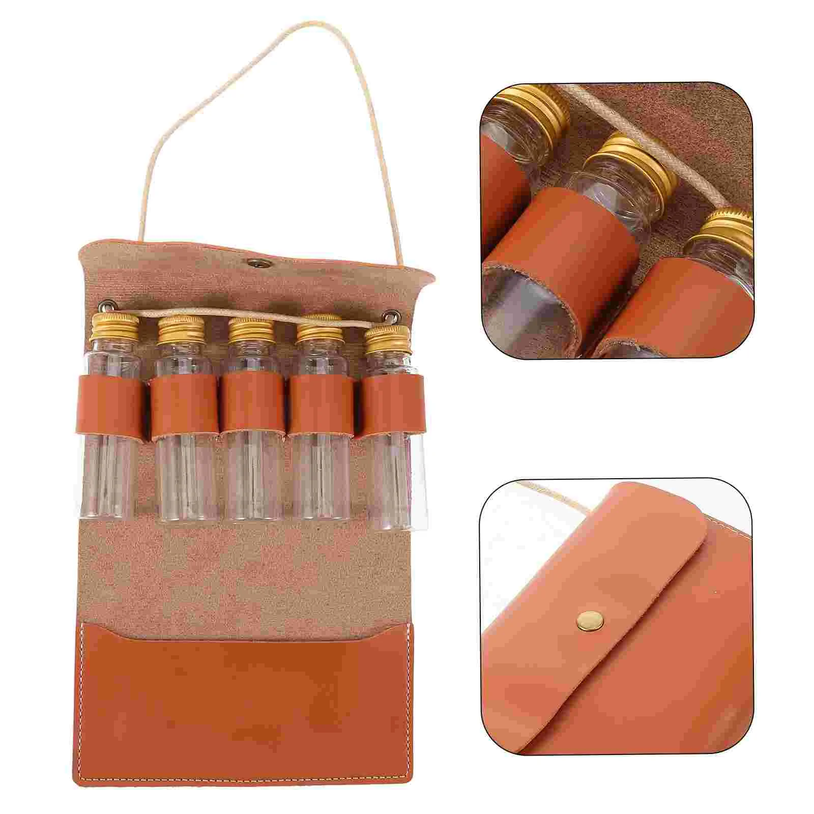 1 Set Portable Spice Bag For Travel Camping With 5 Glass Jars Foldable Seasoning Storage Bag Condiment Container Set F