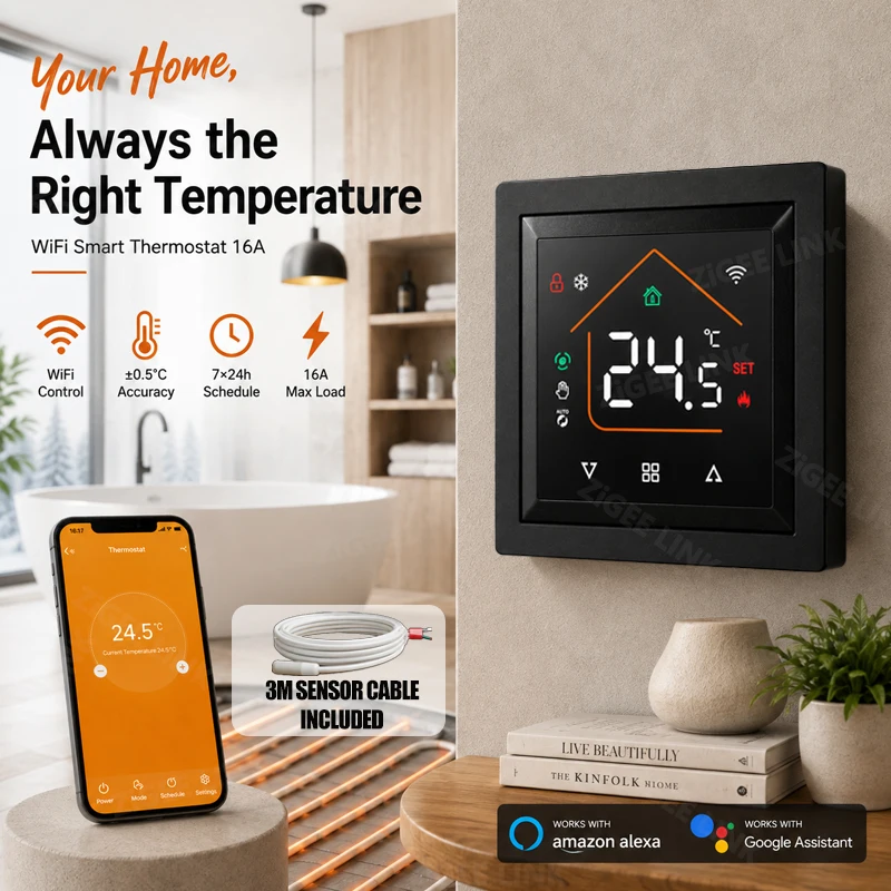 Programmable WiFi Smart Home Thermostat 16A Touch Screen Temperature Controller Electric Heating Alexa Google Home Supported