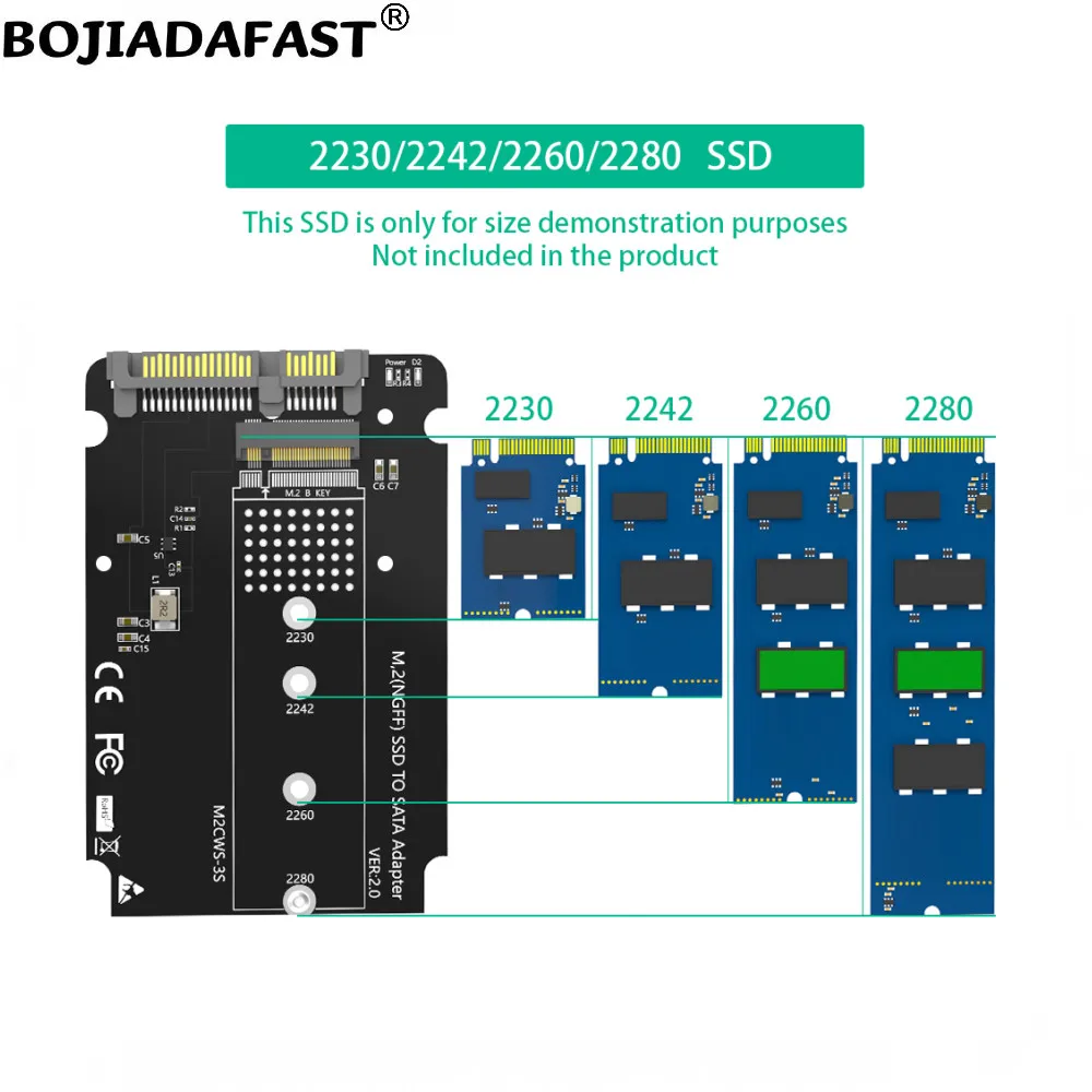 SATA 3.0 22PIN Connector to NGFF M.2 2280 M2 SATA Adapter Card Aluminum SSD Enclosure Case