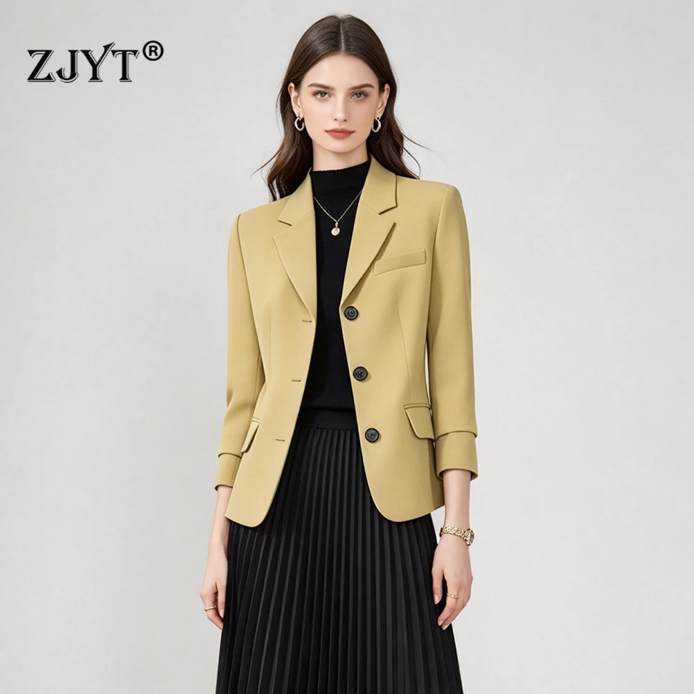 ZJYT New Autumn Blazers for Women 2026 Elegant Ladies Long Sleeves All Matched Casual Jacket Coat Plus Size Outerwears Female