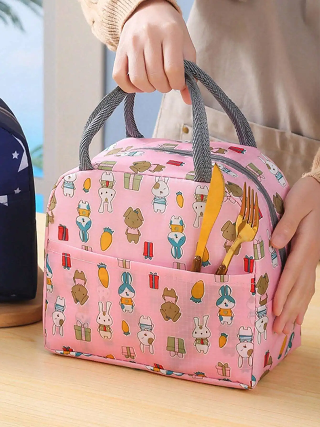 1pc 새로운 색상 두꺼운 알루미늄 호일 도시락 가방, 절연 휴대용 도시락 가방, 학생 및 직장인을위한