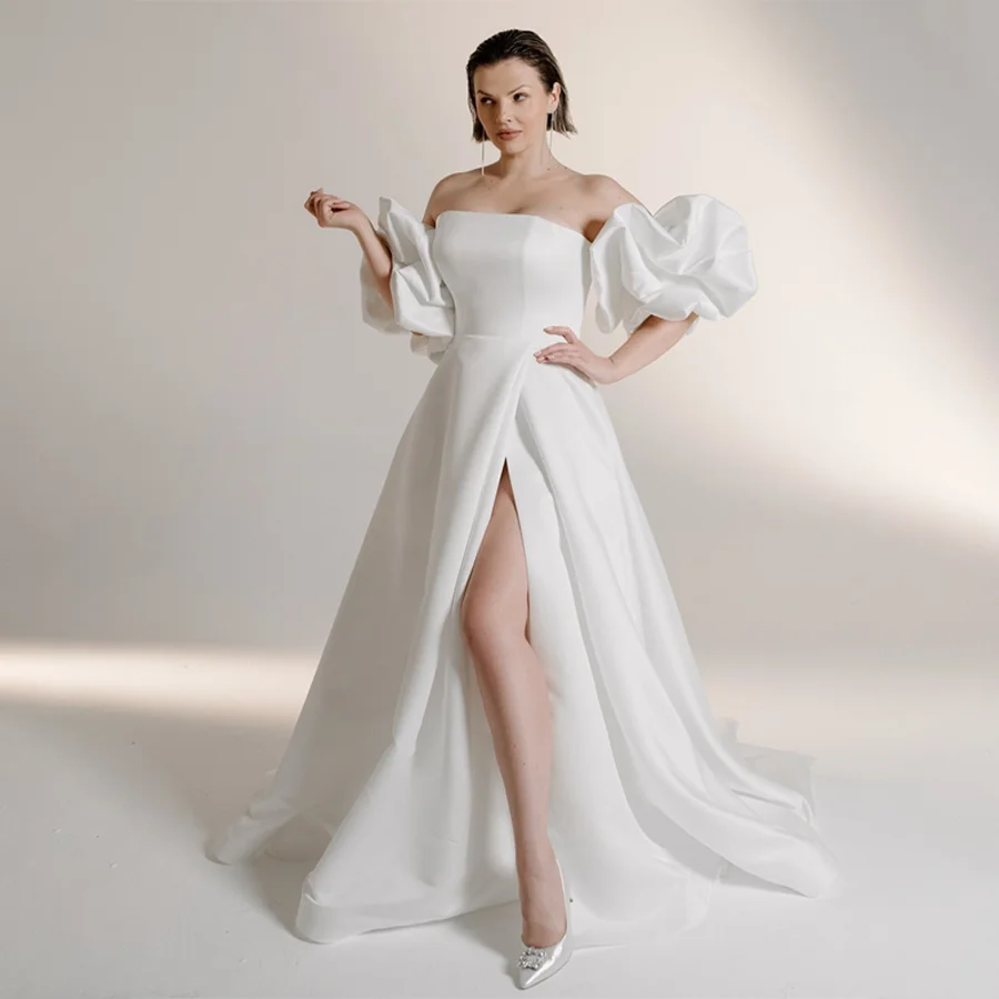 

Customized Fashion Strapless Removable Puff Sleeves Plus Size Evening Dress Backless Zipper Custom Prom Gowns For Women