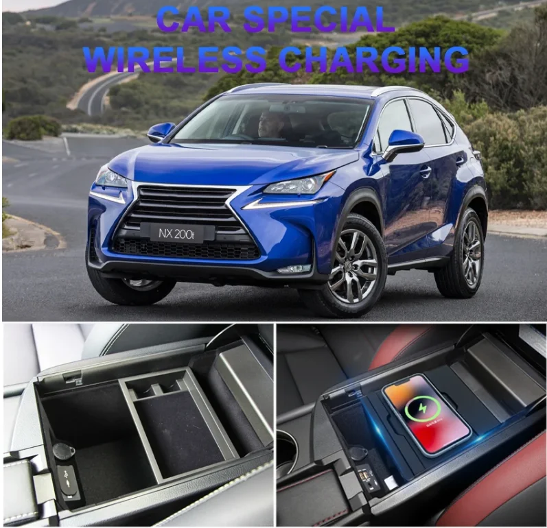 

the best 15W QI Wireless Charger Car Center Console Phone Fast Charging Pad Mat For Lexus NX NX300 NX300h NX200 NX200t 2015-2020