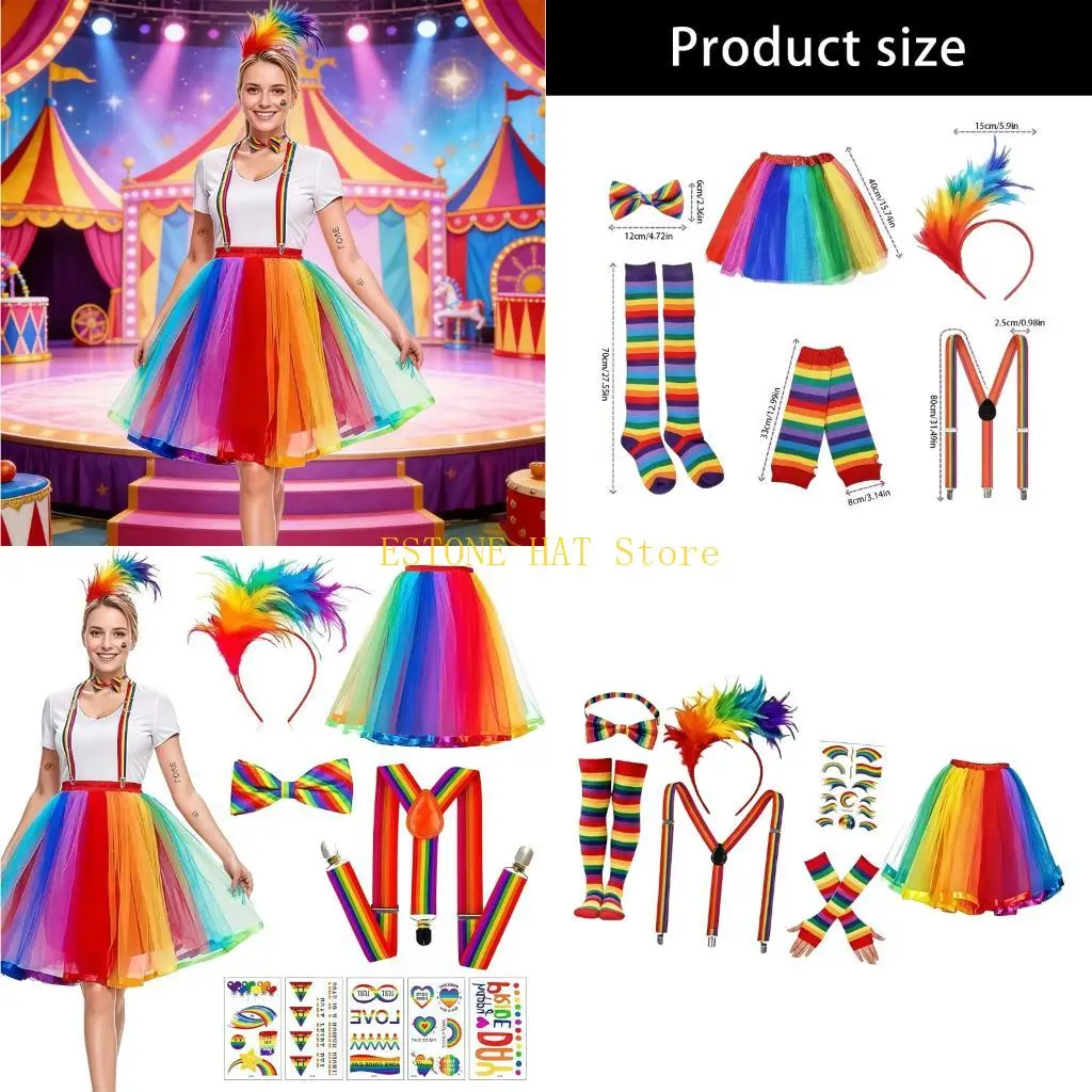 

49MF комплект костюма клоуна для женщин, костюм на Хэллоуин, цирковой наряд, радужная юбка-пачка