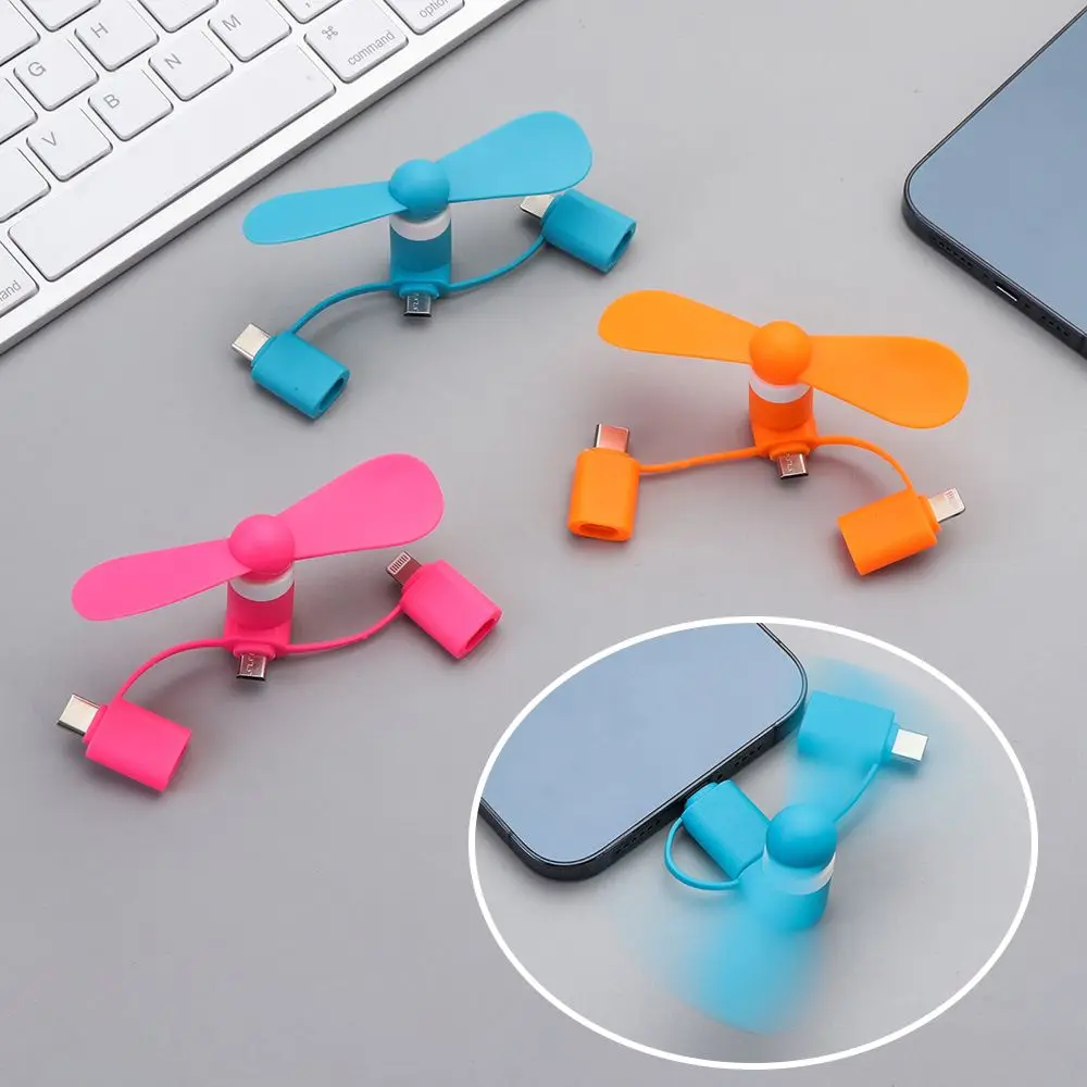 3-In-1 Type C Micro USB Mini Fan Radiator For Android Samsung Huawei HTC IPad IPhone Portable Mobile Phone Small Travel Fan