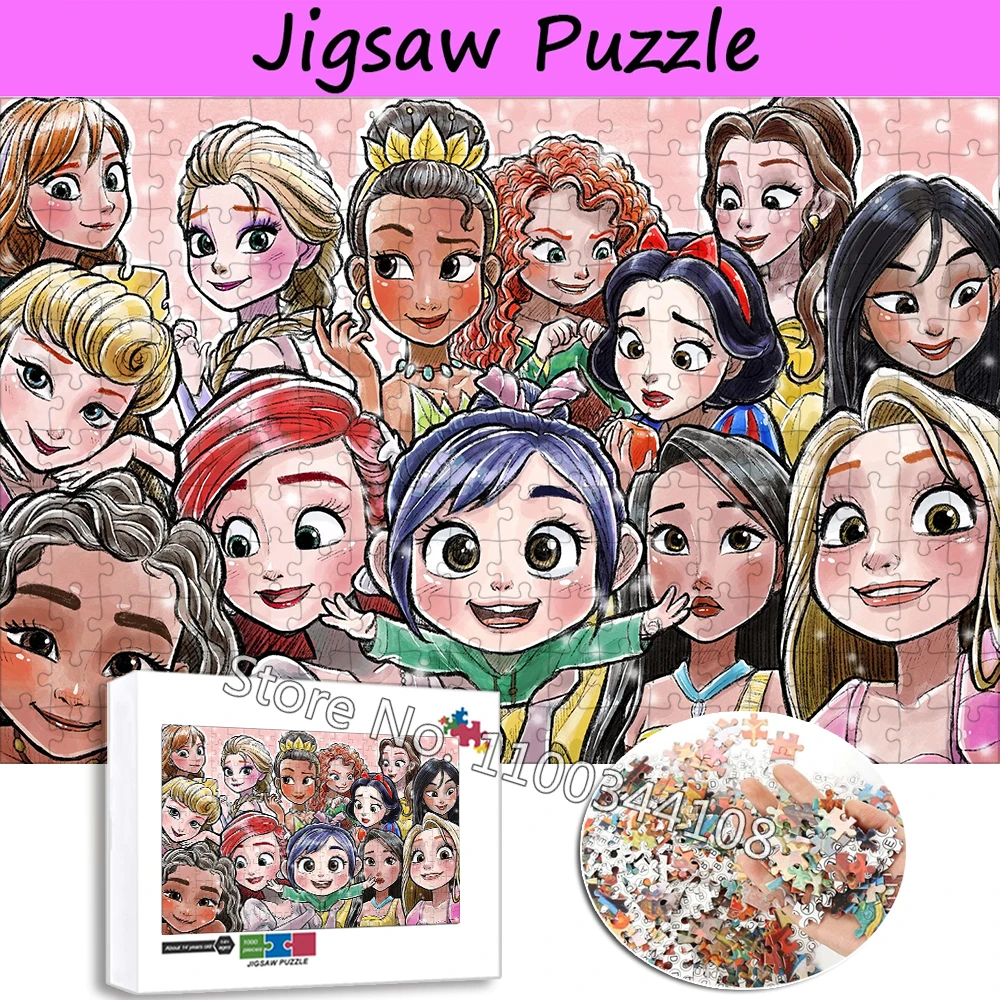 300/500/1000 Pieces Disney Princesses Puzzles Disney Movie Wreck-It Ralph Jigsaw Puzzle Adult Decompression Game Handmade Gifts