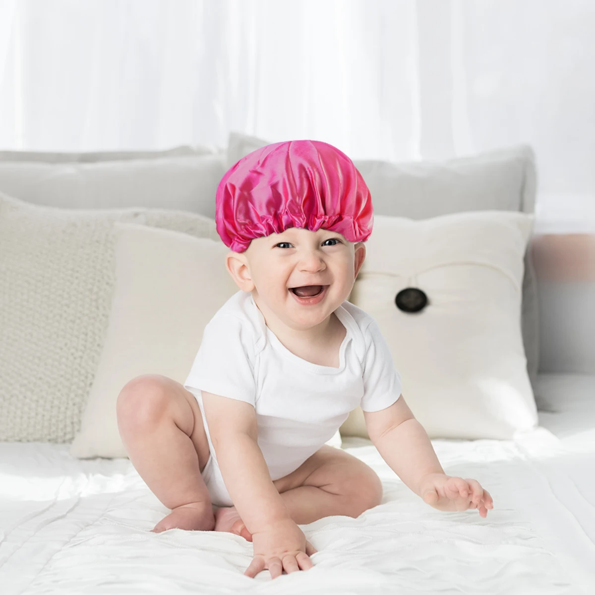 

3pcs Elastic for Kids Satin Sleep Caps Lightweight Breathable Adjustable Toddler Bath Hat Hair Protector