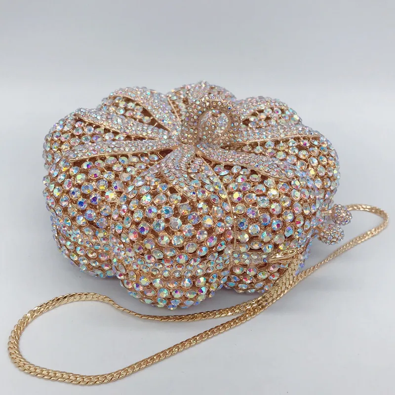 Pumpkin jewel package round women evening party bag diamonds wallet luxury clutches bridal wedding party elegant crystal purses