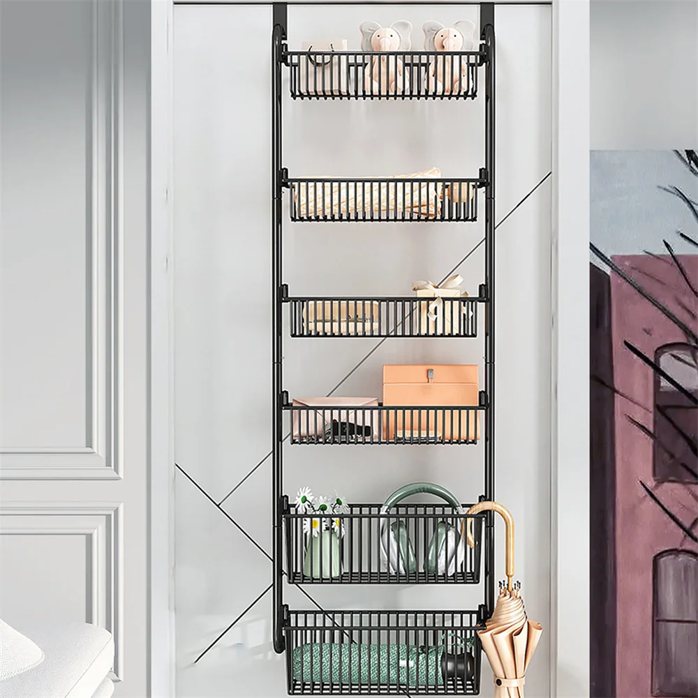 6 Layers Door Hanging Storage Rack Wall Hanging Basket Multifunctional Kitchen Storage Bathroom Rack No Drilling Organizer