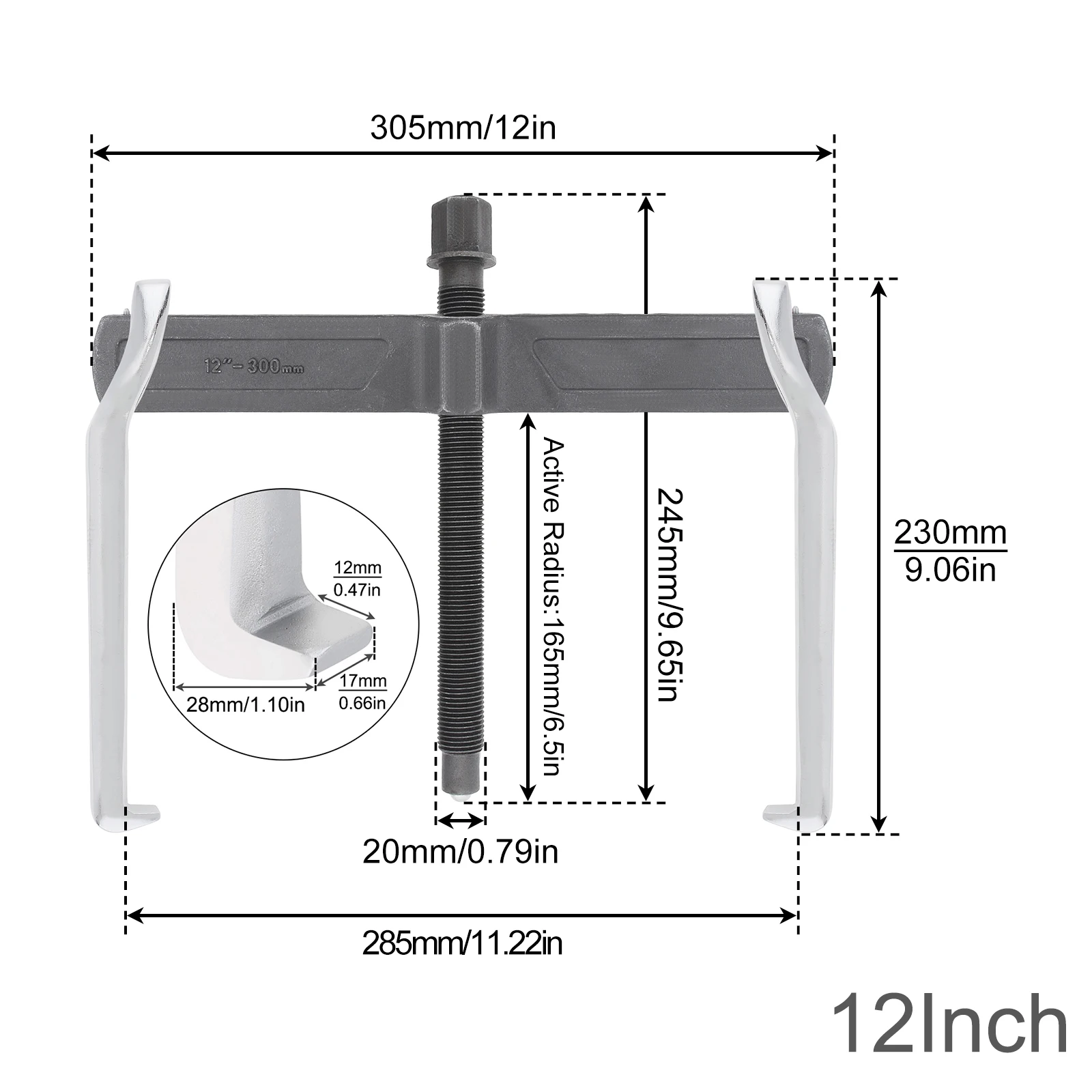 12Inch Single Hook Two Claws Jaw Puller Separate Lifting Device Strengthen Bearing Puller for Auto Car Repair Tool